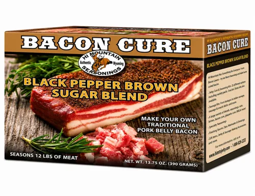Hi Mountain Kit de condimento para curar tocino | Mezcla de pimienta negra y azúcar marrón | Kit de condimento y curación de tocino de cerdo,