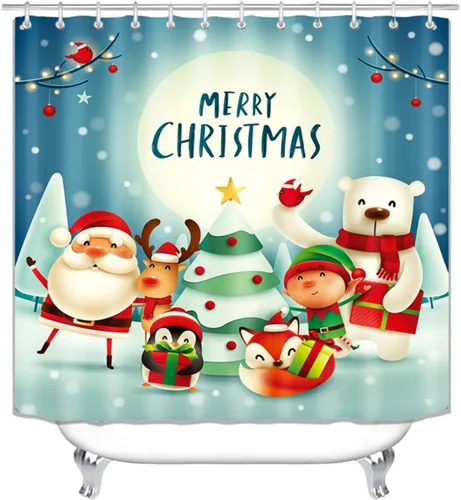 Miniatura 11 de Ochine Juego de cortinas de ducha de Navidad, decoración de Navidad, Papá Noel, muñeco de nieve, reno, invierno, vacaciones, cortina de baño