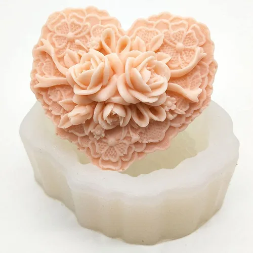 Miniatura 3 de Moldes de jabón de silicona de corazón floral delicado con flores hermosas para hacer jabón, moldes de silicona para chocolate, caramelos, pastel