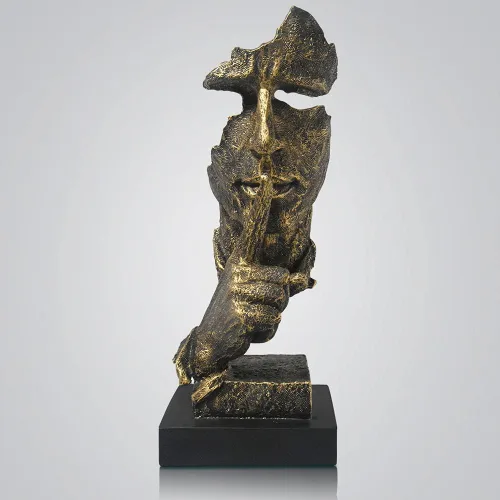 fazhongfa Estatua de pensador – Silence is Gold - Decoración moderna creativa de arte abstracto, esculturas de resina, decoración de habitación,