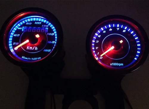 Motocicleta universal negro LED tacómetro tacómetro medidor tacómetro velocímetro medidor doble deporte bicicleta para Harley Honda Yamaha Suzuki