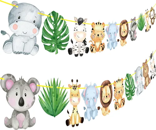 Miniatura 2 de Pancartas de safari en la selva, 2 unidades, animales de safari, fiestas de cumpleaños, decoraciones de guirnalda de fiesta temática para Wild One