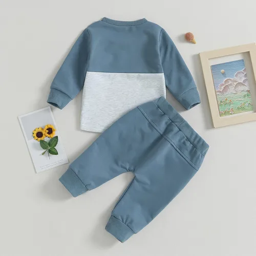 Miniatura 74 de Conjunto de ropa de otoño e invierno para bebé niño pequeño, sudadera de manga larga con colores contrastantes, pantalones elásticos para recién
