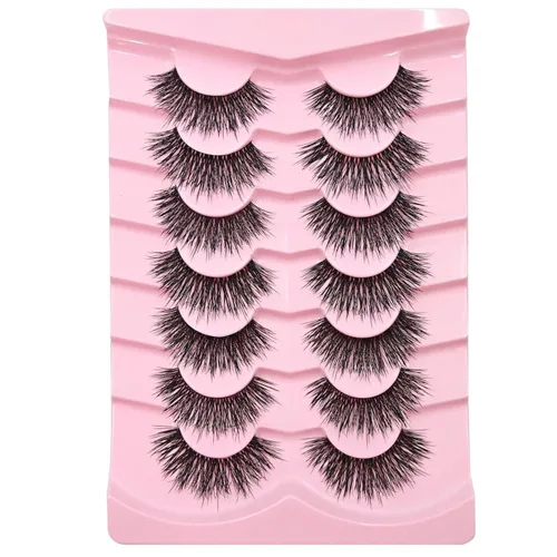 Miniatura 8 de Pestañas postizas naturales de ojo de gato de 0.472 pulgadas, pestañas postizas rizadas en C con banda fina, tiras de pestañas diarias, pestañas