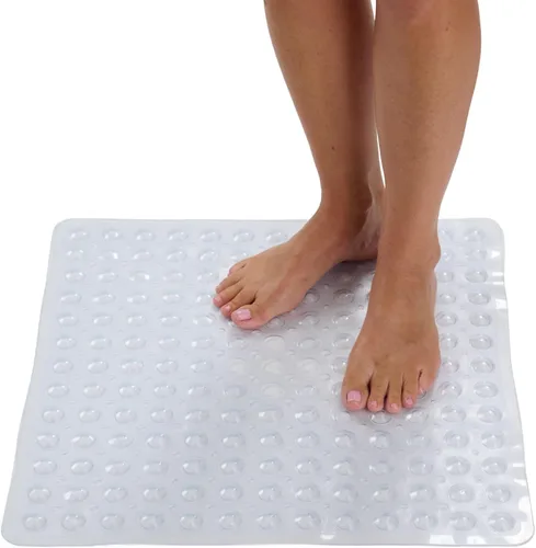 Miniatura 11 de ENKOSI Tapete de ducha cuadrado antideslizante de 21 x 21 pulgadas con ventosas y agujeros de drenaje, tapete antideslizante para ducha