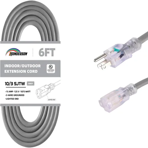 Miniatura 16 de Cable de extensión para interiores y exteriores, resistente a la intemperie con extremo iluminado, certificación UL, calibre 12, 20 pies, color Azul