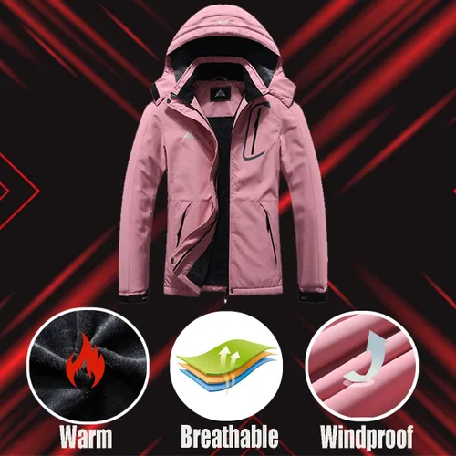 Miniatura 6 de Chaqueta de esquí impermeable para mujer, resistente al viento, cortavientos, abrigo de nieve cálido con capucha