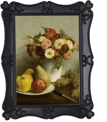 Marco de fotos vintage, estilo antiguo, anticuado, forma cuadrada/oblonga, relieve floral, marco victoriano de pared y mesa, aspecto gótico (negro,