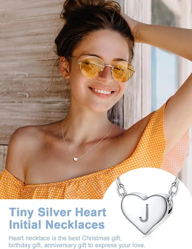 Miniatura 3 de SILVERCUTE Pequeños collares con inicial de plata de ley 925 con dije de letra A-Z para mujeres y niñas, gargantilla de corazón de 16 pulgadas + 2