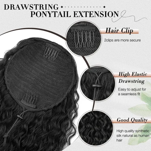 Miniatura 6 de AISI BEAUTY Extensión de cola de caballo rizada, 16 pulgadas, color marrón y negro, extensión de cola de caballo para mujeres negras, extensiones