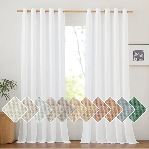 Miniatura 225 de NICETOWN Cortinas de lino natural con textura de lino para dormitorio, mezcla de lino rústica con ojales en la parte superior, semitransparentes