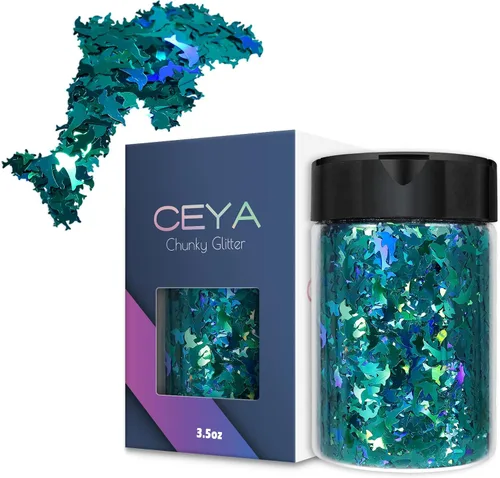 Miniatura 9 de Ceya Murciélago holográfico con purpurina de 0.197 in, 4.4 onzas / 4.41 oz láser negro con purpurina gruesa, escamas iridiscentes para uñas