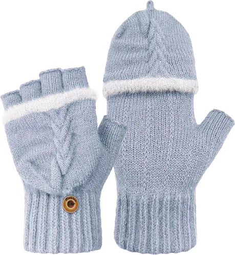 Miniatura 100 de Beurlike Guantes de invierno para mujer, de lana cálida, a prueba de viento, convertibles, sin dedos