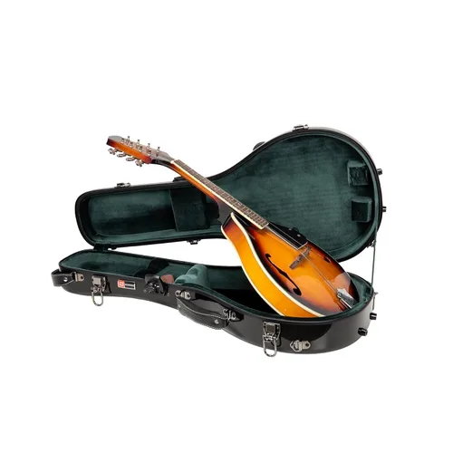 Miniatura 13 de Crossrock Estuche de mandolina de fibra de vidrio – contorneado para estilo F (se adapta a Gibson F5) Brillo plateado, terciopelo verde bosque