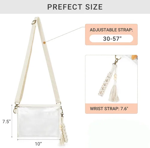 Miniatura 5 de Mkono Bolsa transparente aprobada para estadios, bolso pequeño para mujer con pulsera de macramé, bolsa cruzada transparente para conciertos