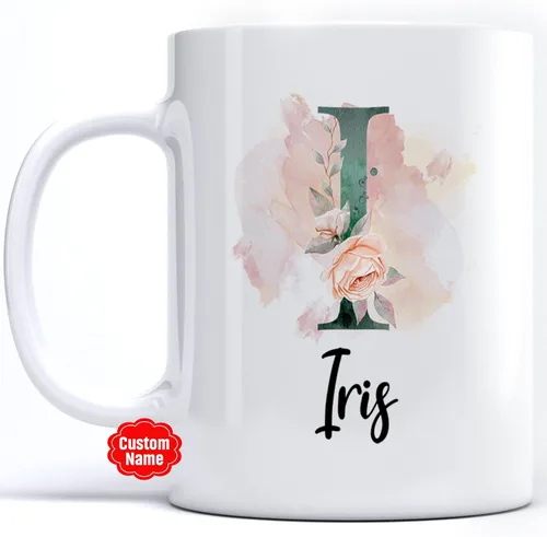 Miniatura 8 de PREZZY Taza personalizada con letra N con inicial, monograma personalizado, taza de café floral, regalos para mujeres, hombres, familiares, amigos