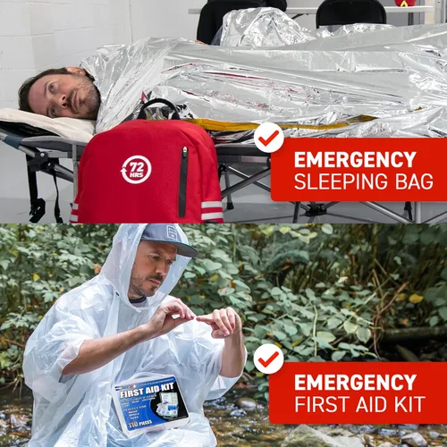 Miniatura 5 de 72 HRS Kit de supervivencia de emergencia de lujo, kit de supervivencia de 72 horas para terremotos, huracanes, tsunamis, invierno, apagón, incluye