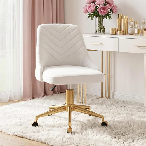 VECELO Silla de escritorio de terciopelo con altura ajustable para oficina, sala de estar, dormitorio, estudio de maquillaje, giro de 360°, base