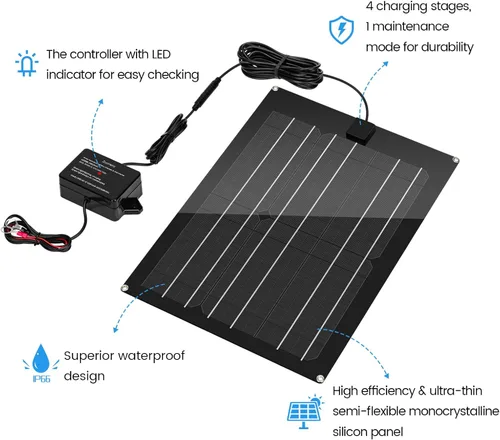 Miniatura 4 de Cargador de Batería Solar y Mantenedor, Kit de Panel Solar Zuomeng de 15W para Remolque de Volcado con Pulso de Mantenimiento Integrado