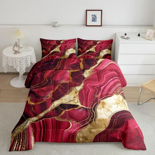 Miniatura 11 de Juego de edredón de mármol negro individual, ropa de cama dorada agrietada para adultos, hombres y mujeres, juegos de edredón de textura metálica
