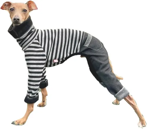Miniatura 61 de D Doggy Star - Suéter de galgo italiano de cuello de tortuga, conjunto de mono de vellón cálido, ropa de Whippet para perro (XL, azul marino Pkt)