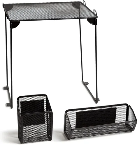 U Brands Kit de organización de casilleros de malla negra, incluye taza magnética, estante plegable y contenedor, 3 piezas