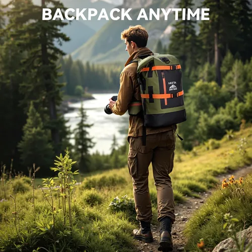Miniatura 8 de HEETA - Bolsas secas impermeables para hombres y mujeres, mochila de 40 L, con parte superior enrollable, mochila de senderismo resistente para Verde
