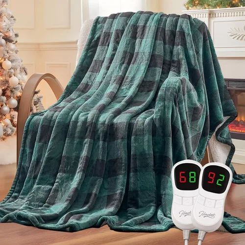 Miniatura 9 de Homemate - Manta eléctrica térmica de 50 x 60 pulgadas ultrasuave de franela, manta calefactora con 10 niveles de calor rápido, 8 horas de apagado