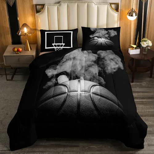 Miniatura 37 de Erosebridal - Juego de edredón completo de baloncesto para niños, juego de ropa de cama deportiva, edredón para atletas de baloncesto, conjuntos