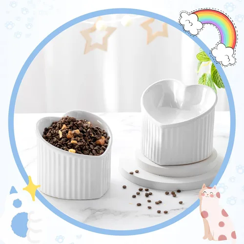 Miniatura 4 de Mumufy 2 piezas de tazones elevados de cerámica para gatos, tazones inclinados elevados para mascotas, anti-vómito, plato para gatos para agua sin