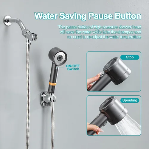 Miniatura 4 de Cabezal de ducha con mano, cabezal de ducha de alta presión con interruptor de pausa, 4 modos de pulverización, cabezal de ducha con manguera de 79