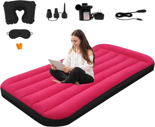 Miniatura 11 de Onirii Colchón de Aire Individual Tamaño Twin para Camping con Bomba de Aire, Colchón de Aire Inflable, Cama Inflable Portátil Engrosada, Gris