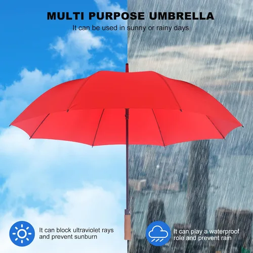 Miniatura 3 de KoKoBin Paraguas de lluvia de gran tamaño abierto automático para hombres mujeres palillo paraguas, Rojo