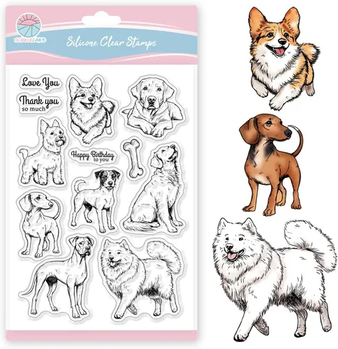 GLOBLELAND Sellos transparentes realistas de perros Golden Retriever Corgi Samoyedo de silicona transparente para animales, sellos transparentes