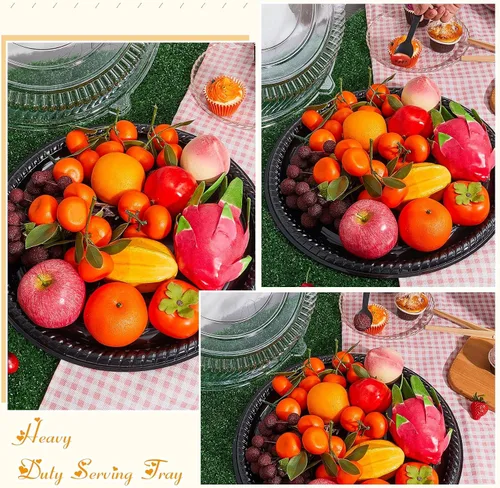 Miniatura 5 de Tessco for you 1 bandeja de servicio resistente con tapa transparente y tenedores, bandeja grande de plástico desechable para catering, plato negro