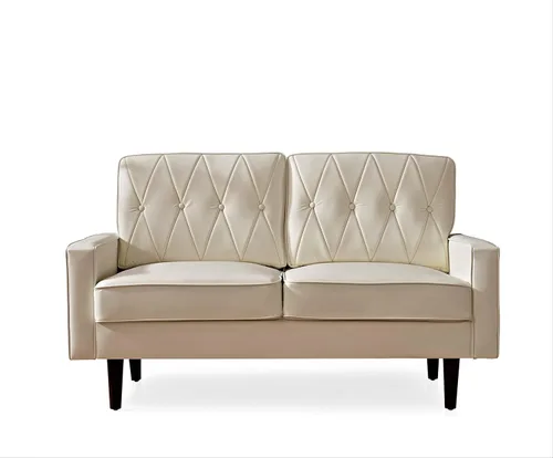 Miniatura 3 de Container Furniture Direct Sofá biplaza de piel sintética de estilo moderno con elegantes patas redondas cónicas y respaldo copetudo con botones