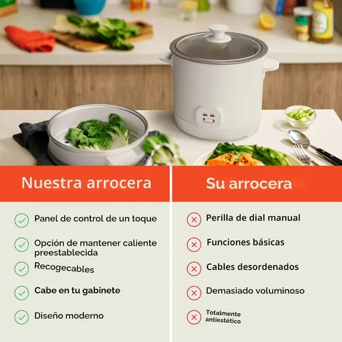 Miniatura 6 de Arrocera BELLA de 16 tazas con vaporizador, cesta de cocción a vapor apta para lavavajillas, paleta de arroz y taza medidora, recipiente de cocción