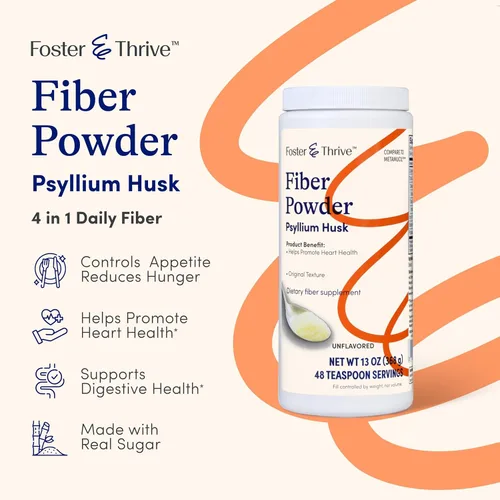 Miniatura 2 de Foster & Thrive Suplemento diario de polvo de cáscara de psyllium, fibra 4 en 1 para laxante de salud digestiva, alivia el estreñimiento ocasional