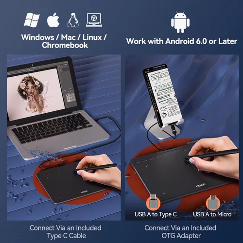 Miniatura 5 de UGEE S640 - Tableta de dibujo digital con 10 teclas de acceso rápido, tableta de 6.5 x 4 pulgadas con 8192 niveles de lápiz capacitivo sin batería
