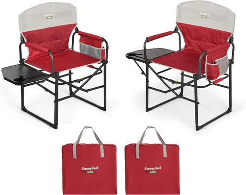 SUNNYFEEL Silla de directores de campamento de gran tamaño, paquete de 2, sillas plegables portátiles para adultos resistentes con mesa auxiliar,