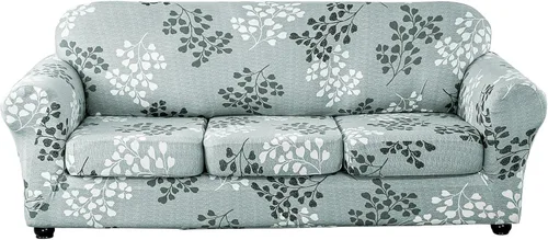 Miniatura 19 de Lamberia Funda de sofá estampada de alta elasticidad, Fundas elásticas para sofá de 2 piezas, Funda elástica para sillón con una funda de cojín Verde