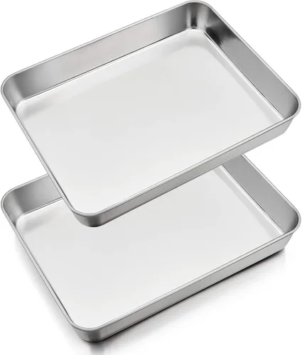 Miniatura 10 de P&P CHEF Sartén para lasaña de 9.3 pulgadas, bandeja de acero inoxidable para hornear, bandeja rectangular para brownie para hornear lasaña/carnes