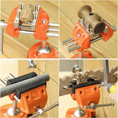 Miniatura 6 de MAXMAN Tornillo de banco de abrazadera con poste universal, tornillo de banco de carpintería, acero fundido resistente de 360°, tornillo de Naranja