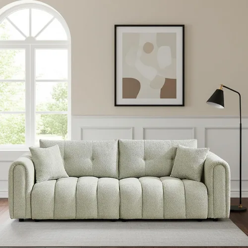 Miniatura 12 de Boucle Living Room Chairs, Modern Comfy Reading Armchair with Lumbar Pillow for Bedroom, Apartment, Office, 450 LBS Capacity, Beige