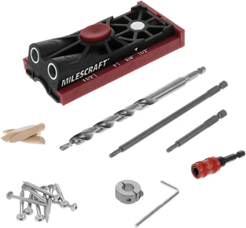Miniatura 5 de Milescraft Pocket Jig 200XCJ - Juego de herramientas para carpintería con plantillas de agujero de bolsillo de doble cañón y cañón simple