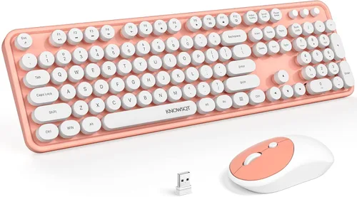 Miniatura 30 de KNOWSQT Combo de teclado y ratón inalámbrico, teclados lindos de tamaño completo estilo máquina de escribir 2.4G azul colorido - receptor USB Plug