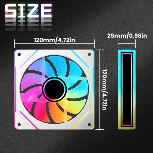 Miniatura 8 de 7 piezas de ventilador ARGB - 4 ventiladores hacia adelante + 3 ventiladores hacia atrás, 28 LED, ventilador silencioso de 4.72 pulgadas PWM