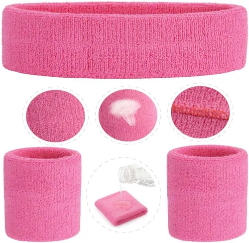 Miniatura 136 de ONUPGO - Conjunto de diadema y muñequeras deportivas para el sudor, hechas de algodón con bucles, muñequeras, contra humedad