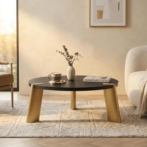 NTC Mesa de centro redonda de madera Tribase Boho de 40 pulgadas para sala de estar y comedor, impermeable y resistente al calor, negro quemado