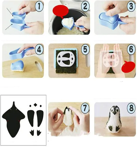 Miniatura 5 de Kit de fabricación de sushi, moldes de bolas de arroz, accesorios Bento, cortadores de sándwich para niños, herramientas de cocina para comidas